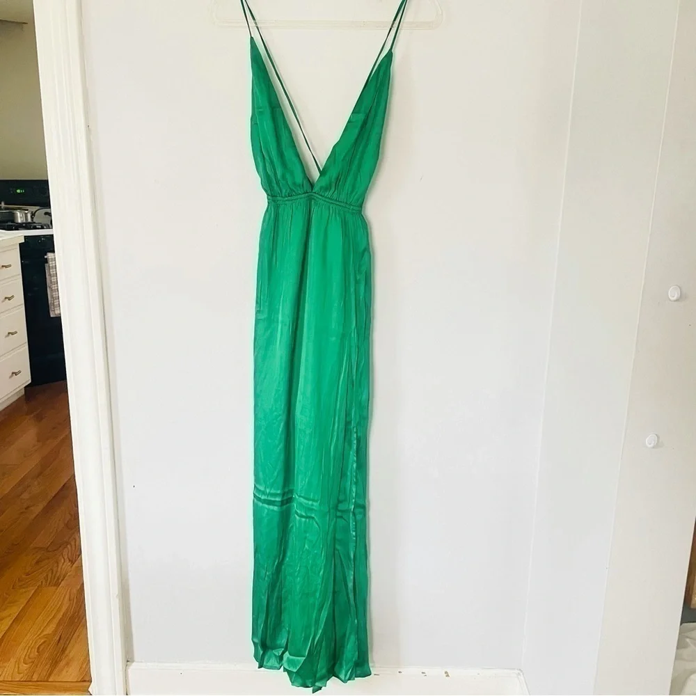 Boho Bohemian emerald green deep plunge maxi dress - Picture 5 of 7